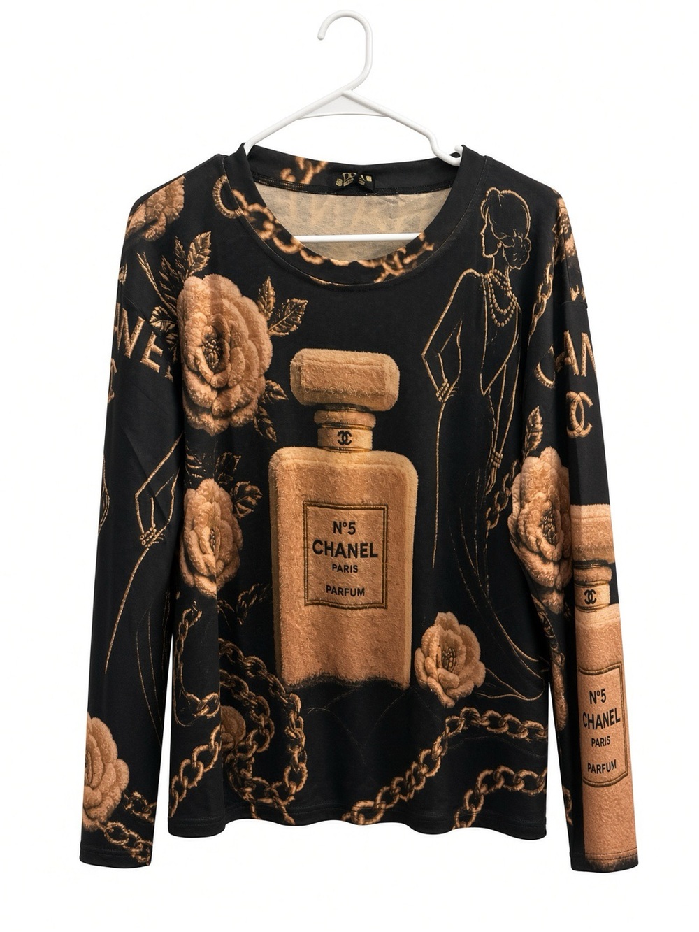 Brand New FASHION Black & Gold Graphic Long Sleeve Top